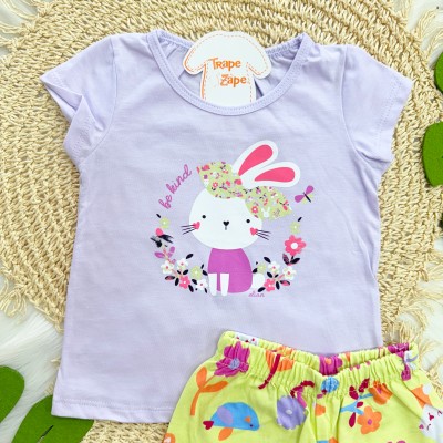 Conj. Blusa Coelhinha Be Kind e Short - Lilás e Verde